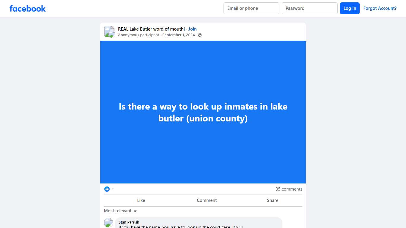 REAL Lake Butler word of mouth! | Is there a way to look up inmates in lake butler (union county) | Facebook